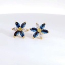 PENDIENTES 6 PETALOS COMBIANADOS COLOR AGUAMARINA Y CIRCONITA 13MM