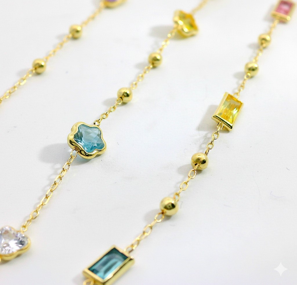 GARGANTILLA BOLAS Y CIRCONITAS MARGARITA DE COLOR. 45CM