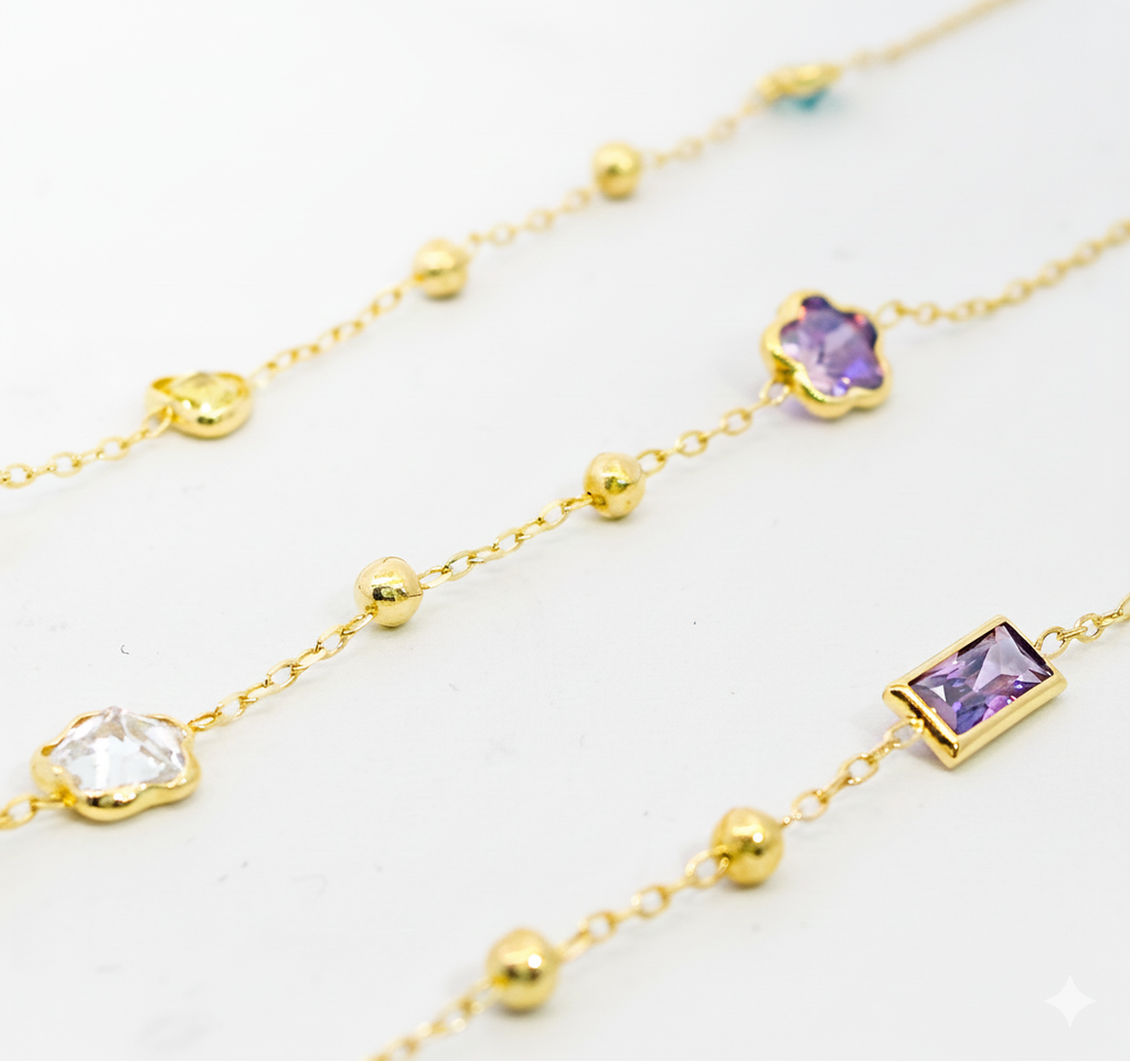 GARGANTILLA BOLAS Y CIRCONITAS MARGARITA DE COLOR. 45CM