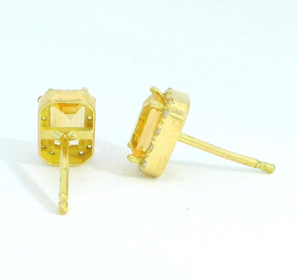 PENDIENTES OCTOGONO 5x3 CITRINO SEMIPRECIOSO 7MM.PRESION