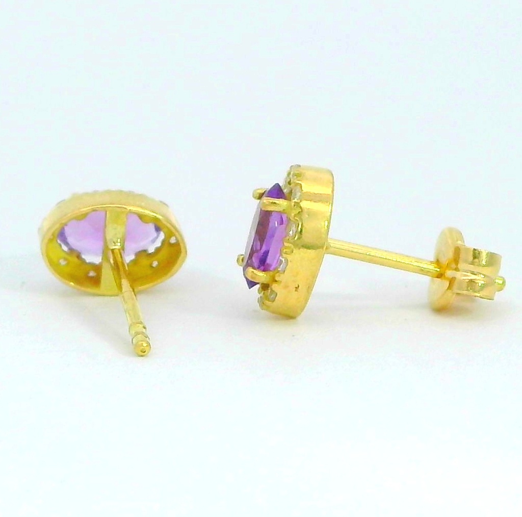 PENDIENTES OVAL 5x3 AMATISTA SEMIPRECIOSA 7MM.PRESION