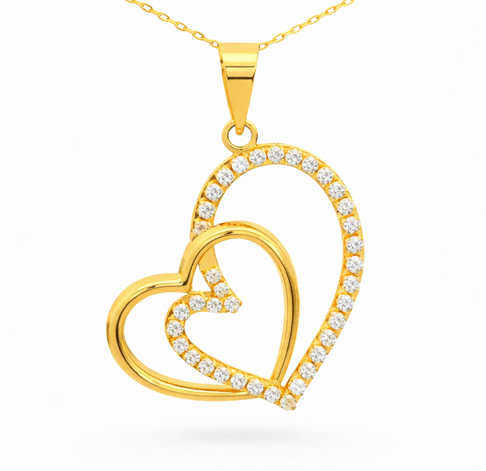 COLGANTE DOBLE CORAZÓN CON CIRCONITAS.20MM.