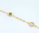 PULSERA CORAZONES CIRCONITA DE COLOR Y BOLAS.17CM.9 KILATES