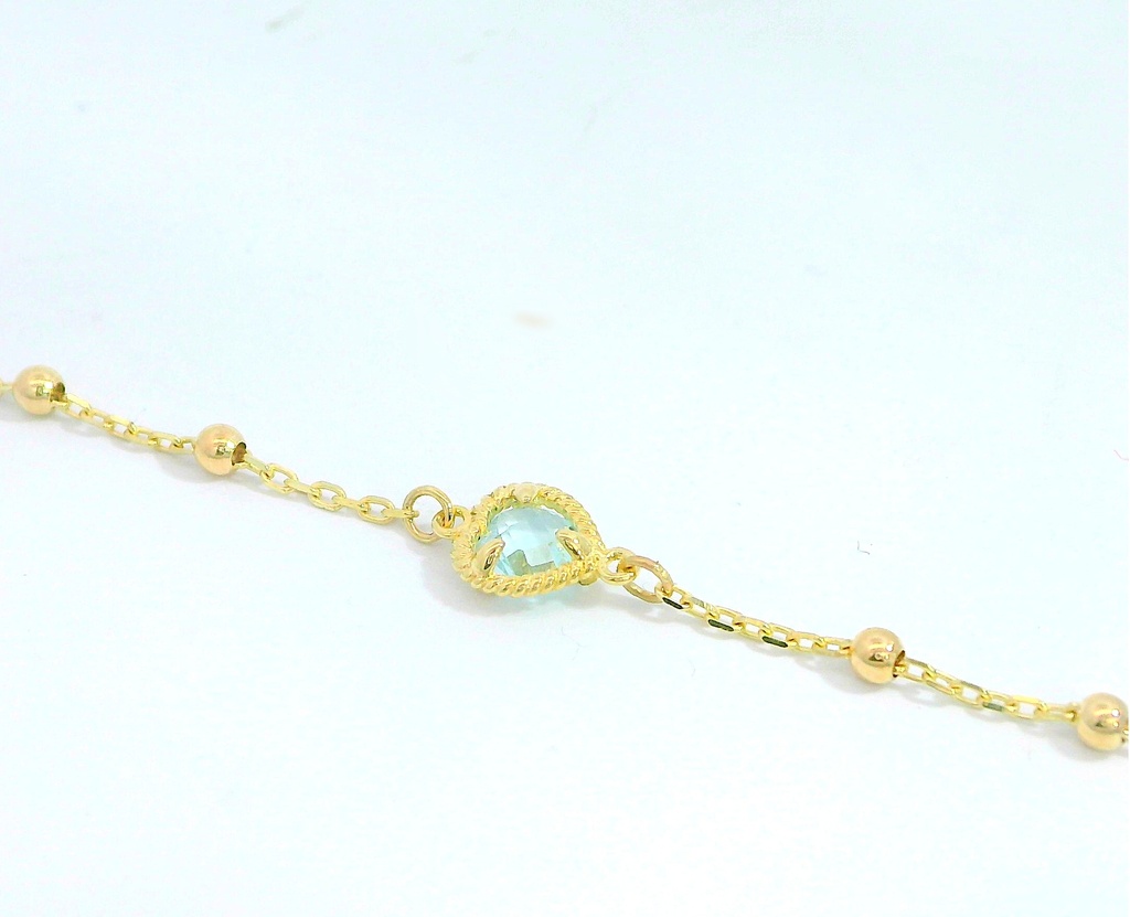 PULSERA 3 CORAZONES CIRCONITA DE COLOR Y BOLAS .17CM.9KILATES