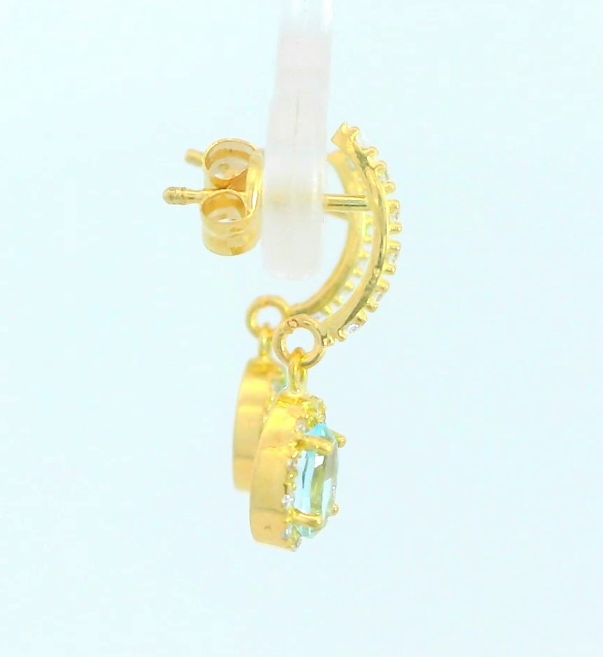 PENDIENTES LARGOS ,OVAL AGUA MARINA SEMIPRECIOSA  CON CIRCONITASS.PRESION.18MM