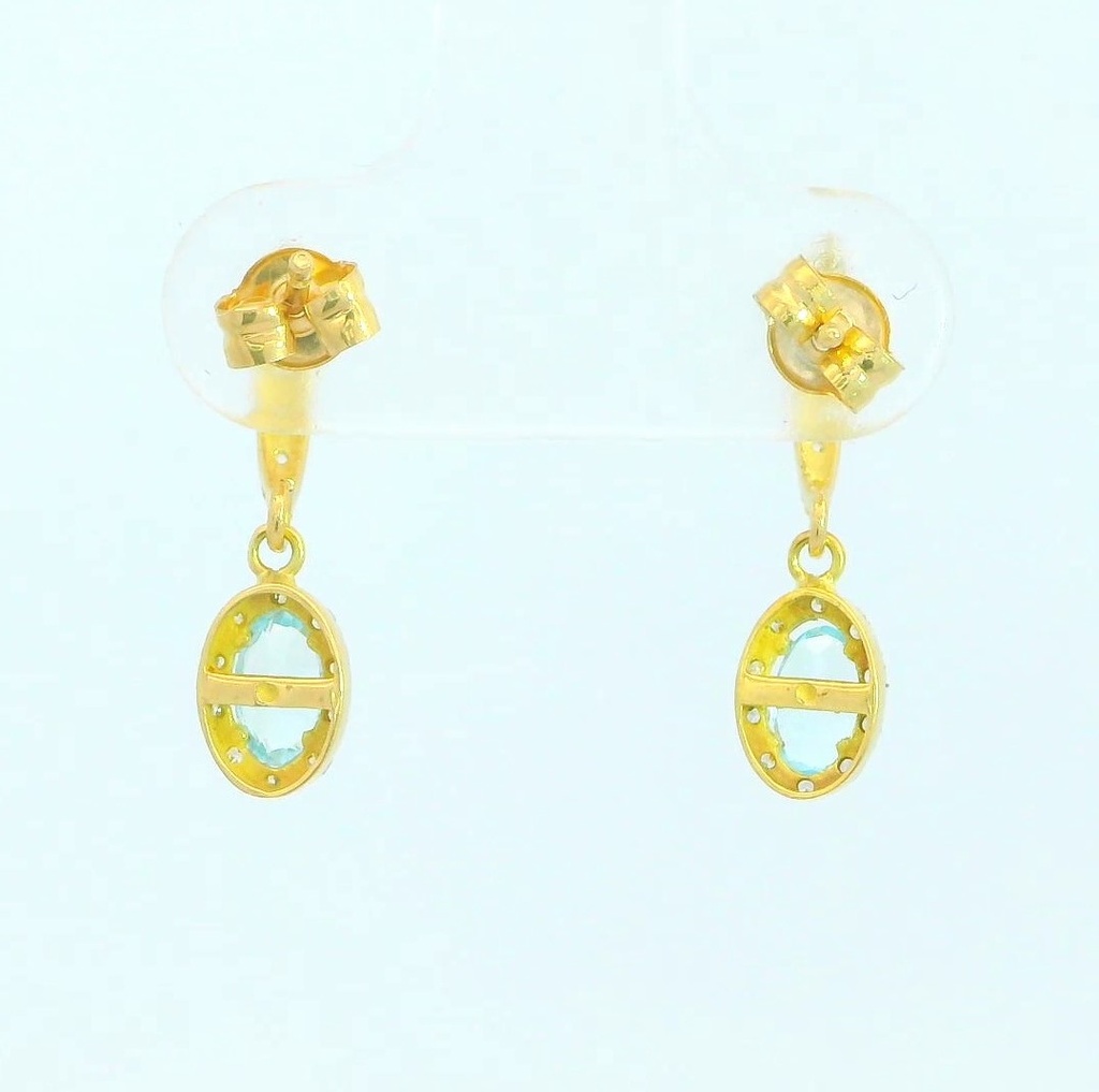 PENDIENTES LARGOS ,OVAL AGUA MARINA SEMIPRECIOSA  CON CIRCONITASS.PRESION.18MM