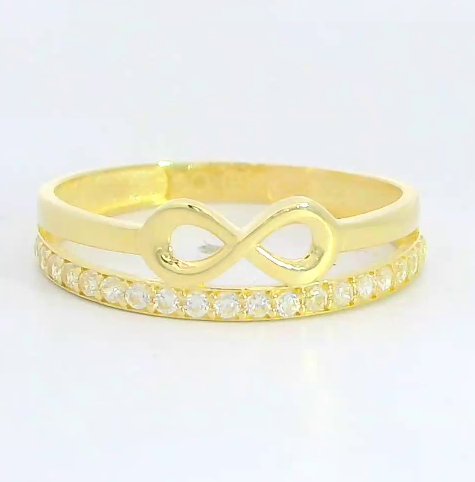 SORTIJA CIRCONITAS Y SIMBOLO INFINITO. 9 KILATES