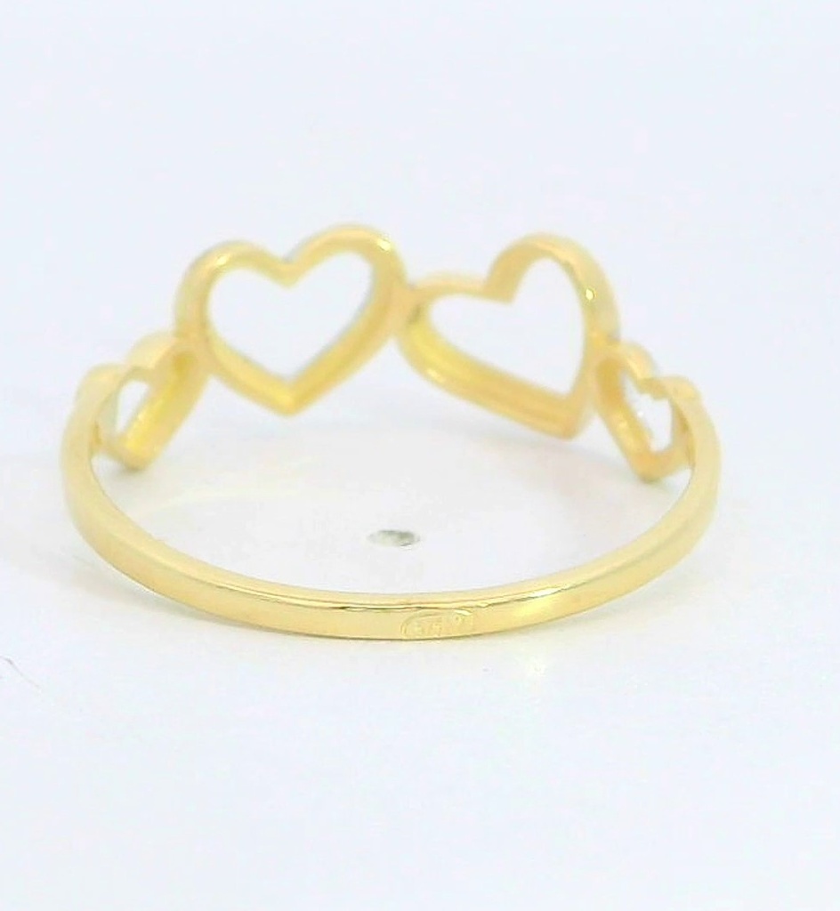SORTIJA CORAZONES LISOS AMARILLOS Y RALLADOS BLANCOS.9KILATES