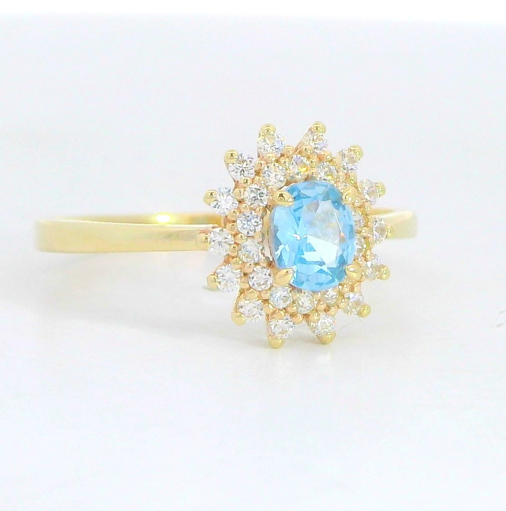 SORTIJA CIRCONITA OVAL COLOR AGUA MARINA 5x4MM.9KILATES