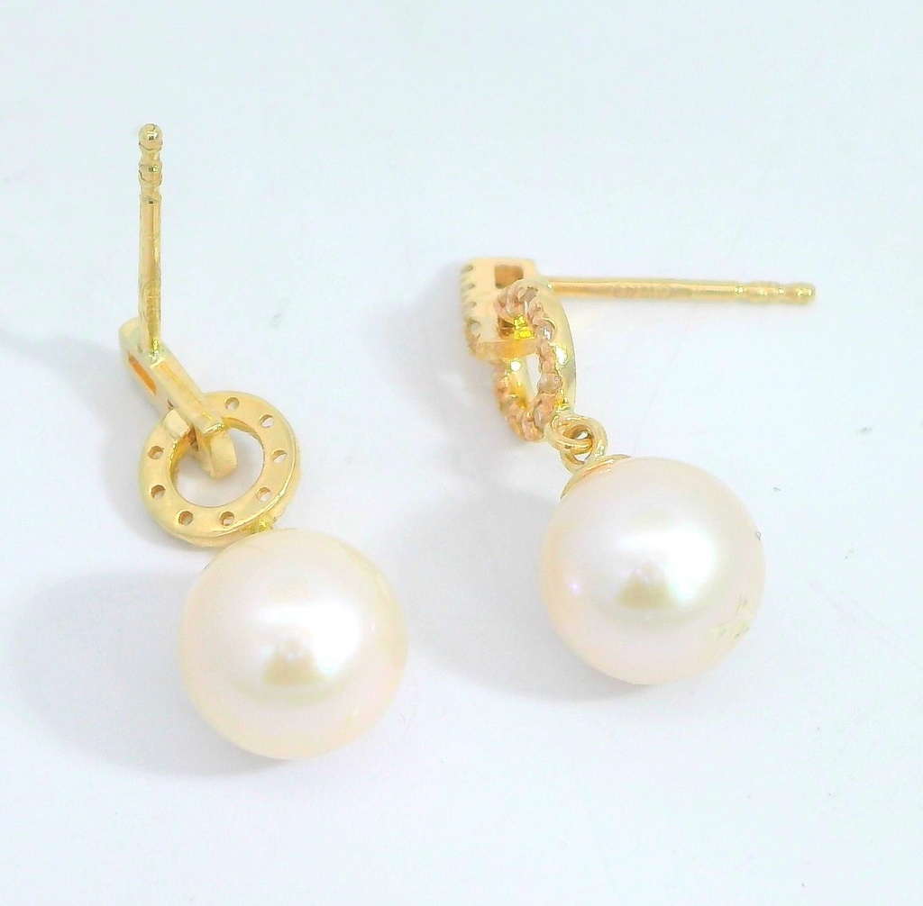 PENDIENTES CIRCONITAS Y PERLA CULTIVADA 7MM.9 KILATES