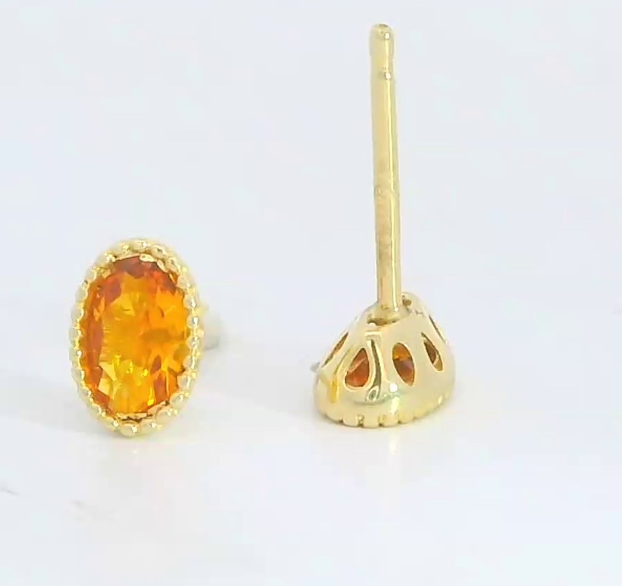 PENDIENTES OVAL 6x4MM COLOR CITRINO.9 KILATES