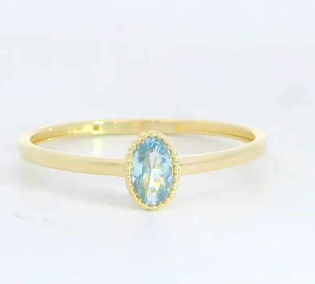 SORTIJA OVAL 6x4MM COLOR AGUAMARINA.9 KILATES