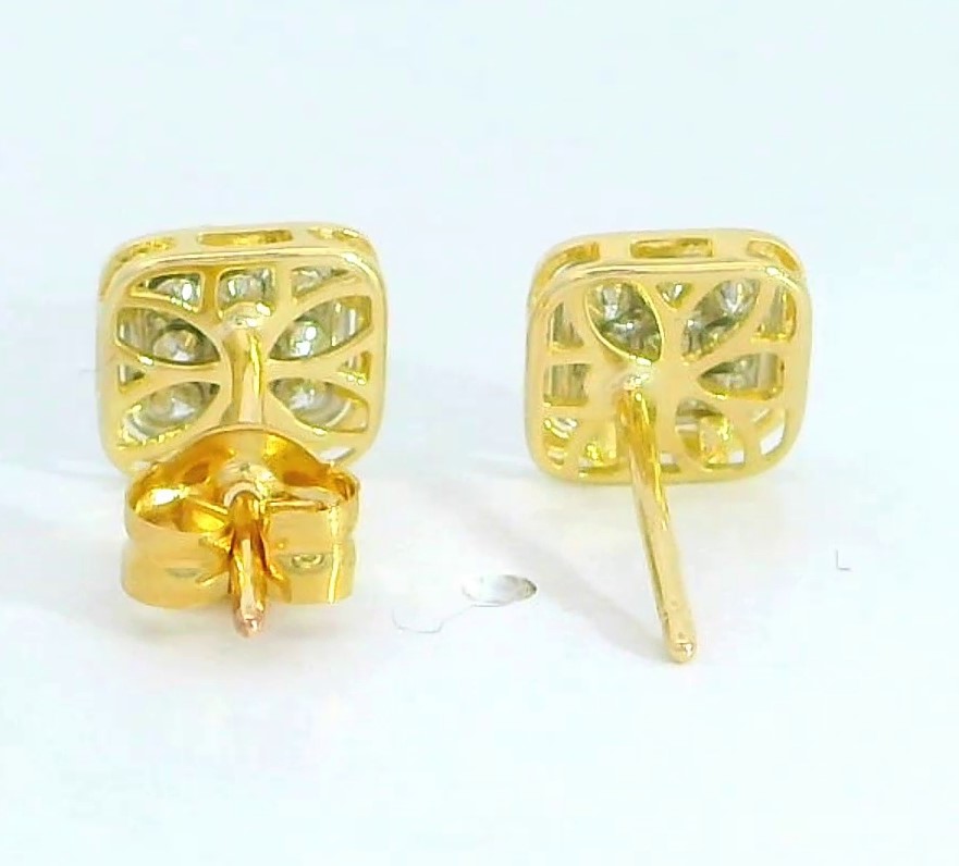 PENDIENTES CUADRADOS BICOLOR.6MM. PRESION. 9 KILATES