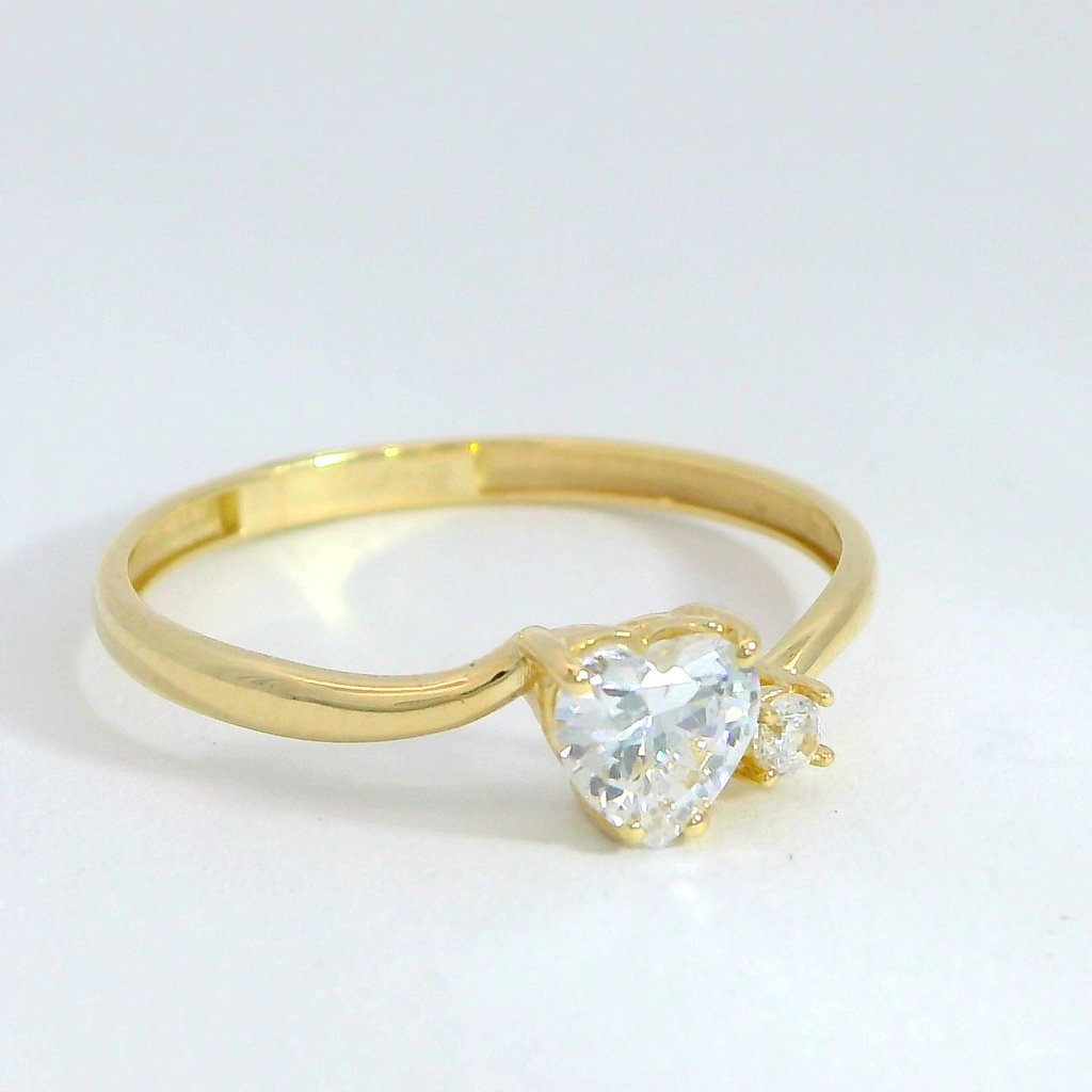 SORTIJA 2 GARRAS CIRCONITA CORAZON Y REDONDO. 6MM.9 KILATES