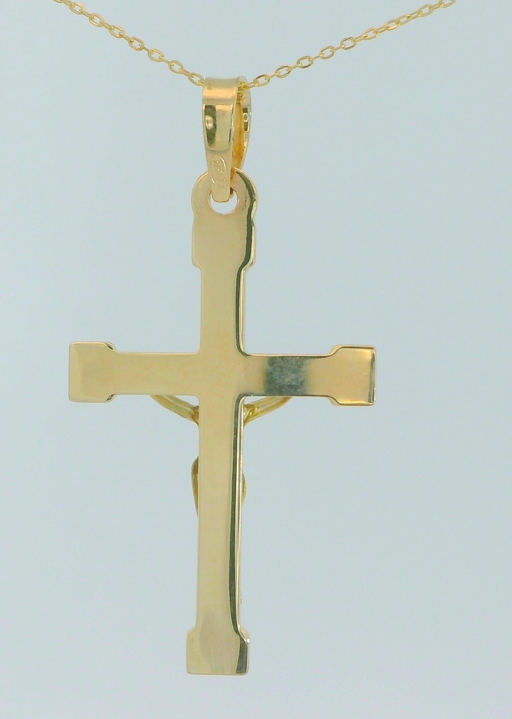 CRUZ LISA CON CRISTO 26x17MM.9 KILATES