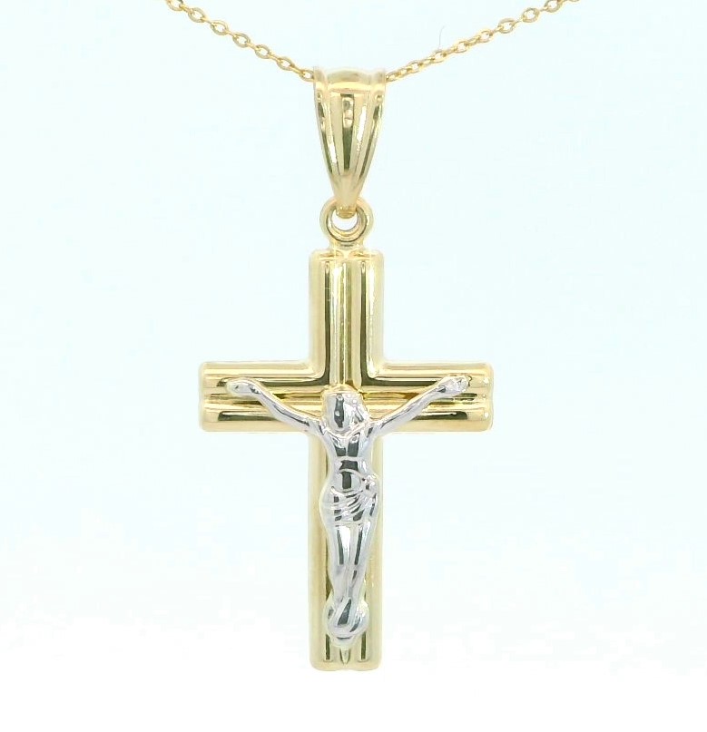 CRUZ  CON CRISTO BICOLOR .23x15MM.9 KILATES