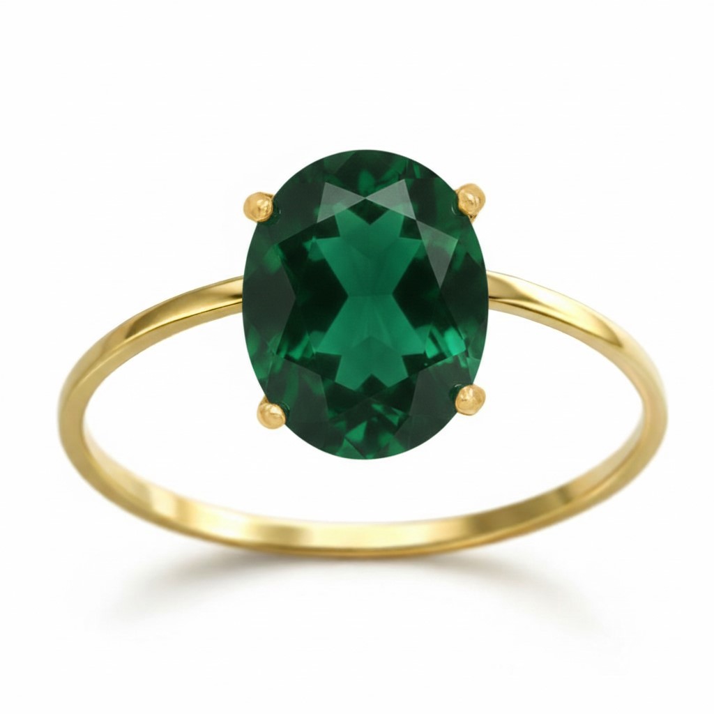 SORTIJA CUARZO OVAL DE 10x8MM COLOR ESMERALDA.