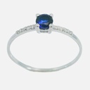 WHITE GOLD RING 4MM SAPPHIRE 8 DIAMONDS 0.06 CT TW H-SI