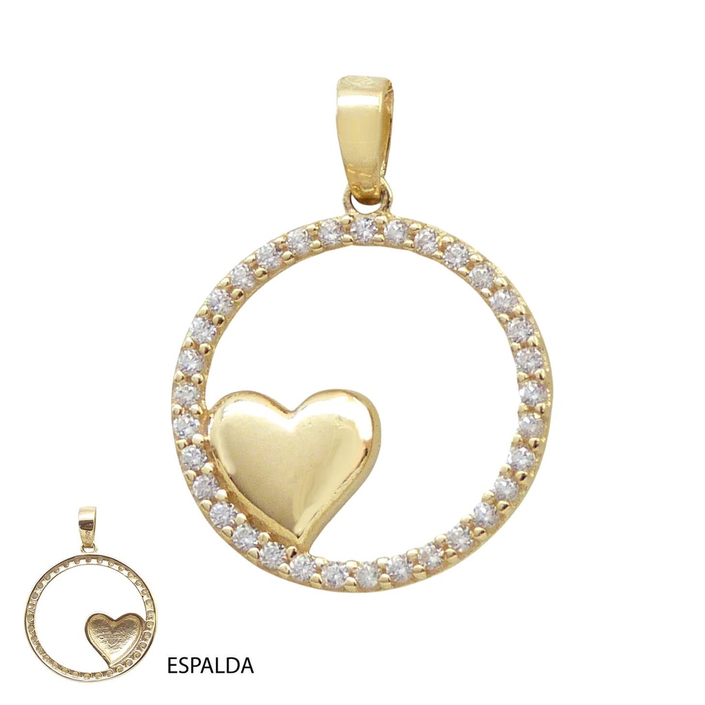 COLGANTE CIRCULO 15MM CON CIRCONITAS Y CORAZON.
