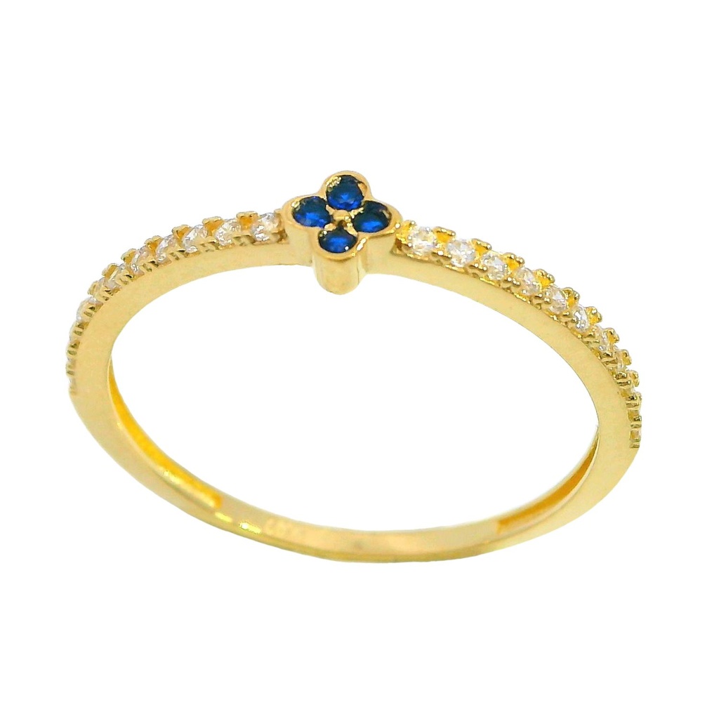 BLUE QUATREFOIL RING WITH CZ