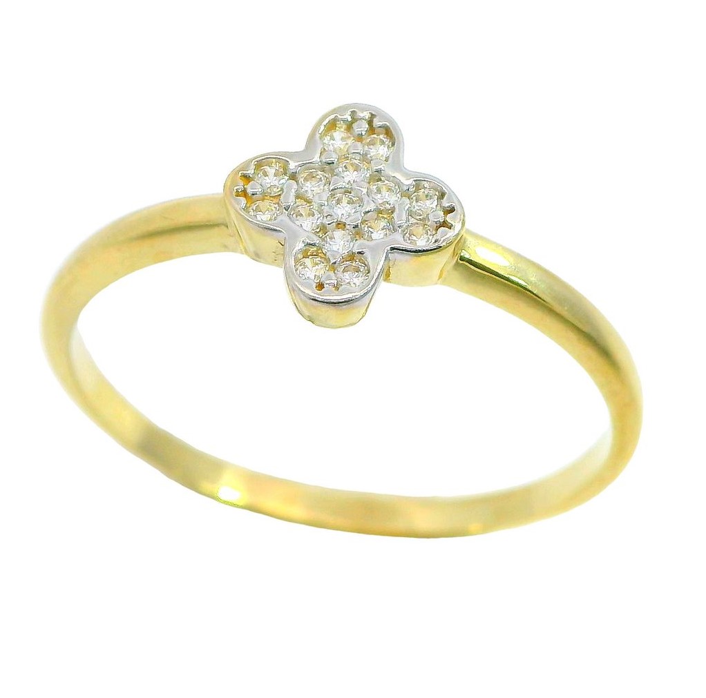 TWO TONE GOLD QUATREFOIL RING.