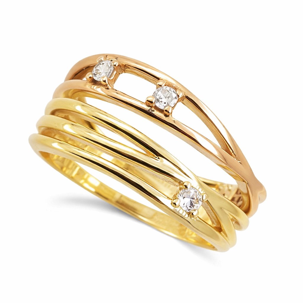 TWO TONE GOLD RING WITH CZ.