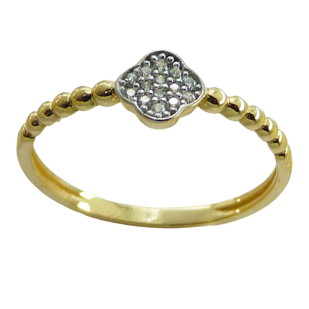 TWO TONE GOLD FLOWER RING WITH CZ.