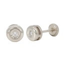 6MM BEZEL SET STUD EARRINGS.2MM DIAMONDS H-SI 0.06 CT TW.