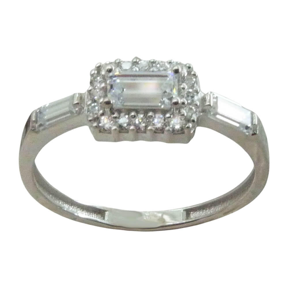 BAGUETTE CZ WHITE GOLD RING.