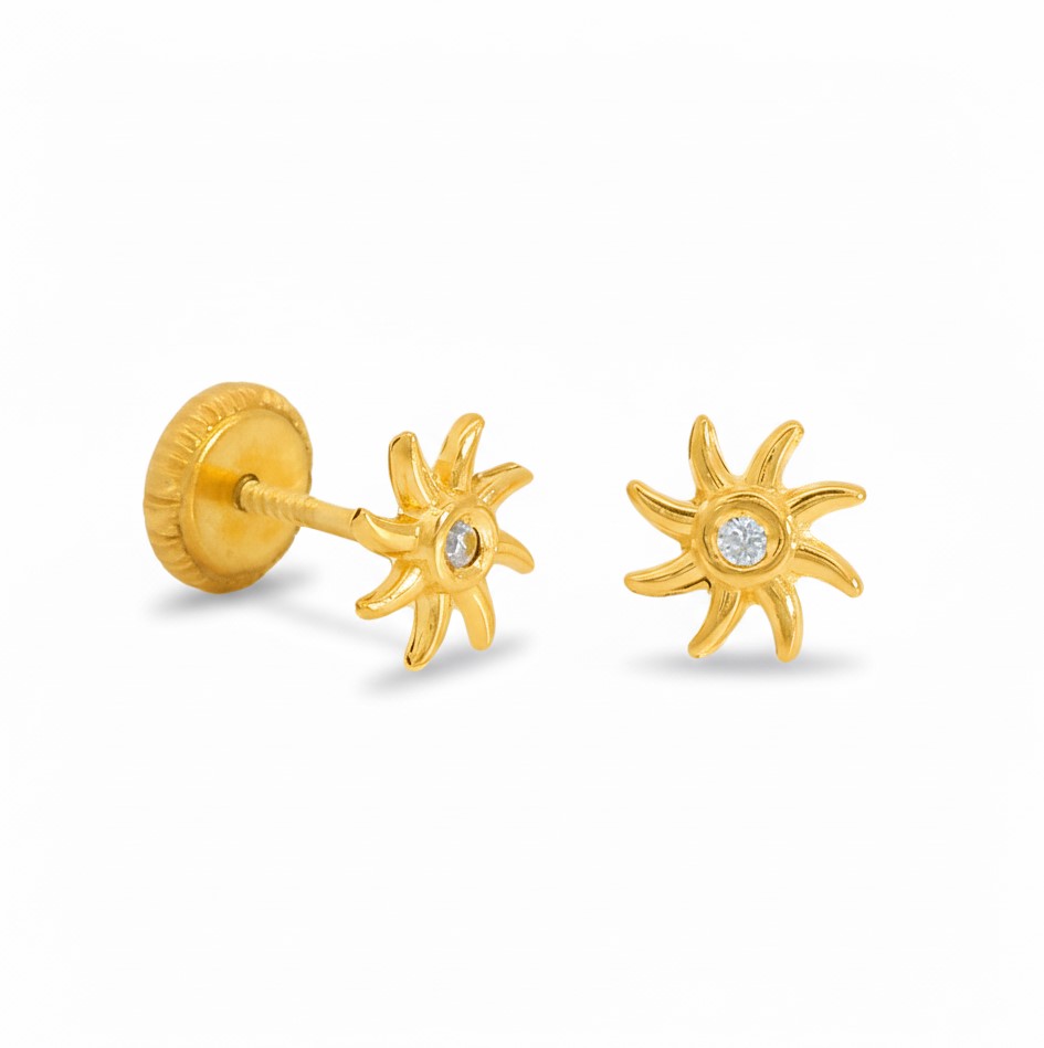 SUN STUD EARRINGS WITH CZ.5MM.SCREWBACK.