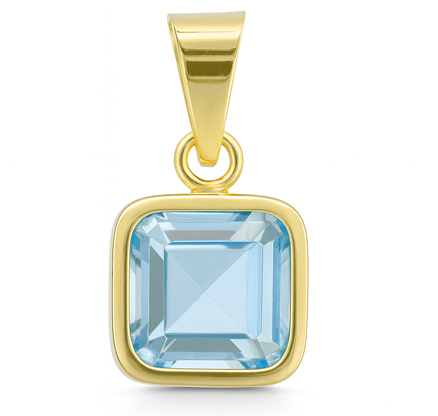 COLGANTE CUADRADO 6x6 MM PIEDRA COLOR AGUA MARINA