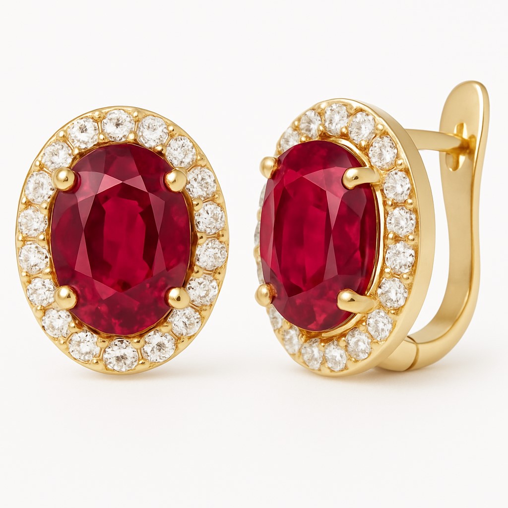 7x5MM OVAL RUBI AND CZ EARRINGS.