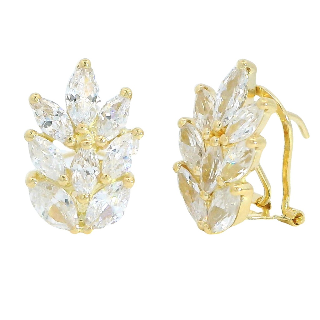 WHITE CZ FLOWER EARRINGS OMEGA BACK.