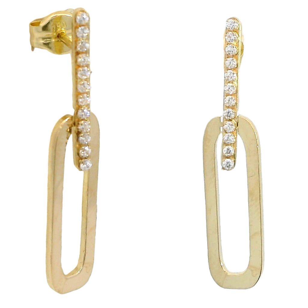 LINK EARRINGS WITH CZ.BUTTERFLY CLASP.30MM.