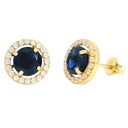 9MM ROUND STUD EARRINGS.5.5MM NANO SAPPHIRE STONE.