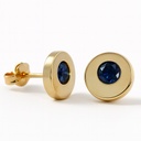 9MM ROUND STUD EARRINGS WITH NANO SAPPHIRE.BUTTERFLY CLASP.