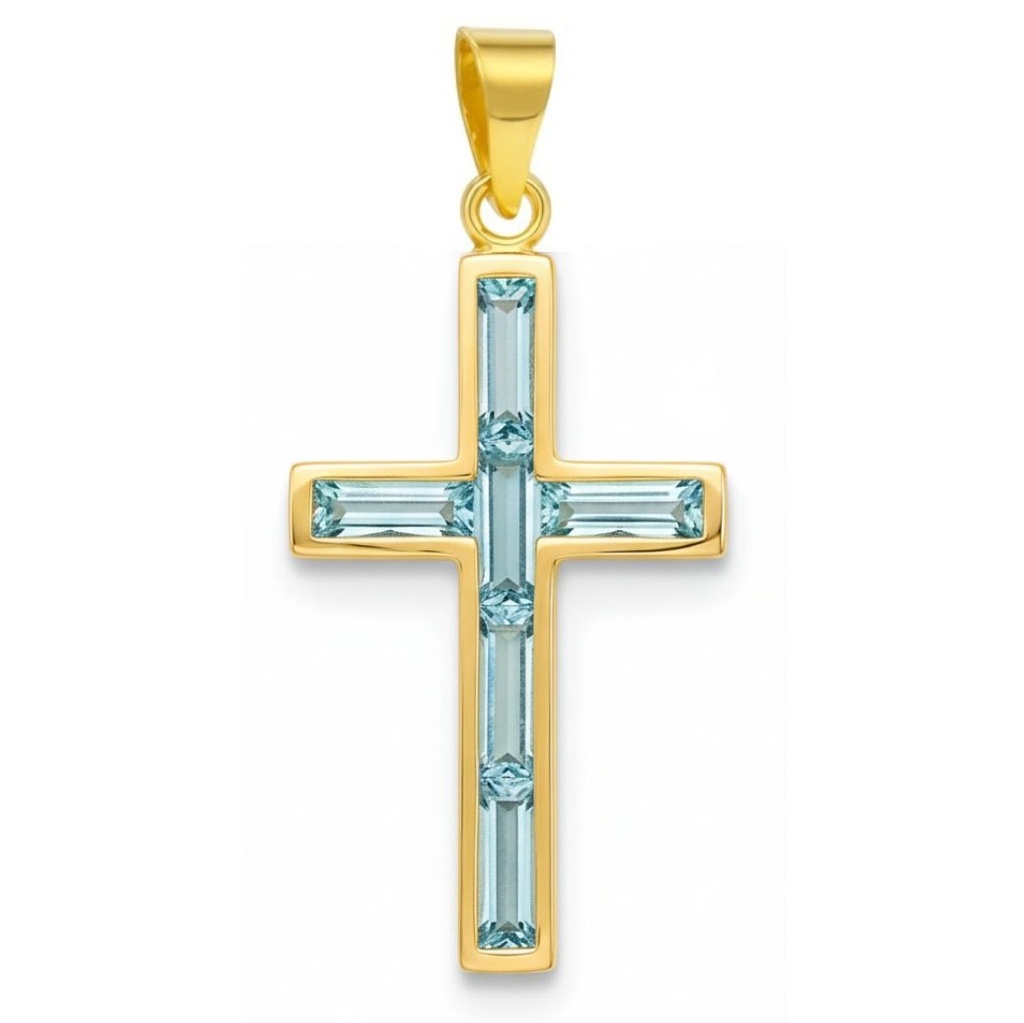 CRUZ 6 BARRETA PIEDRAS COLOR AGUAMARINA 4x1.5MM 19X10MM