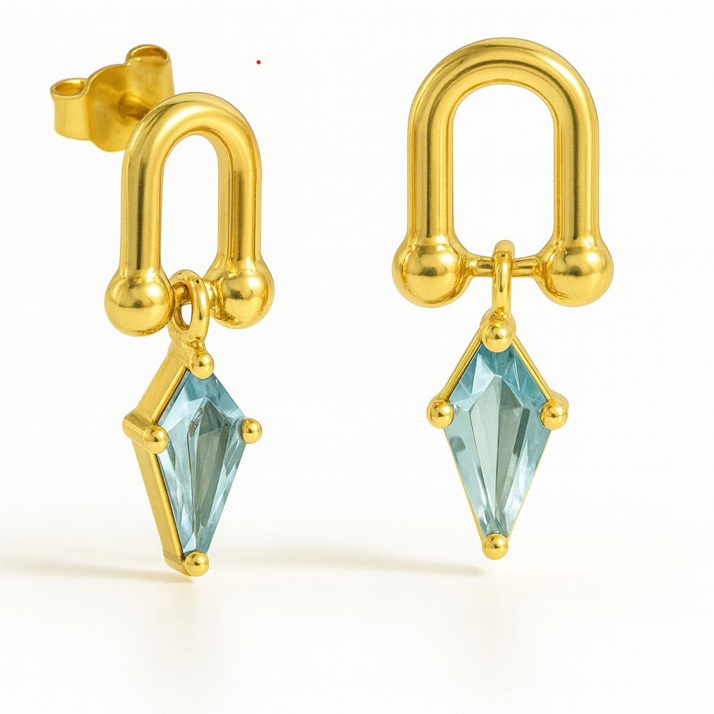 PENDIENTES ESLABON COMETA PIEDRA COLOR AGUAMARINA DE 7x4MM.11MM.