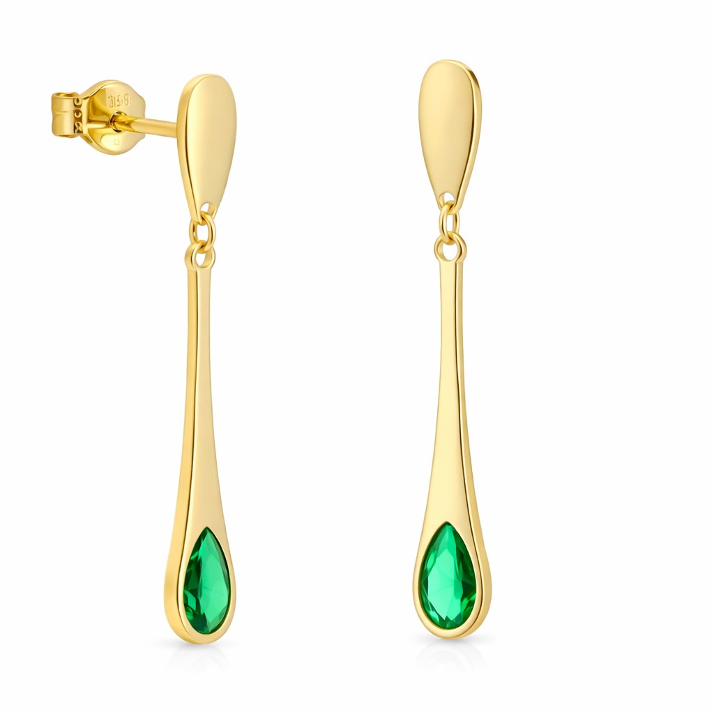 DROP EARRINGS WITH EMERALD COLOR STONE.24MM