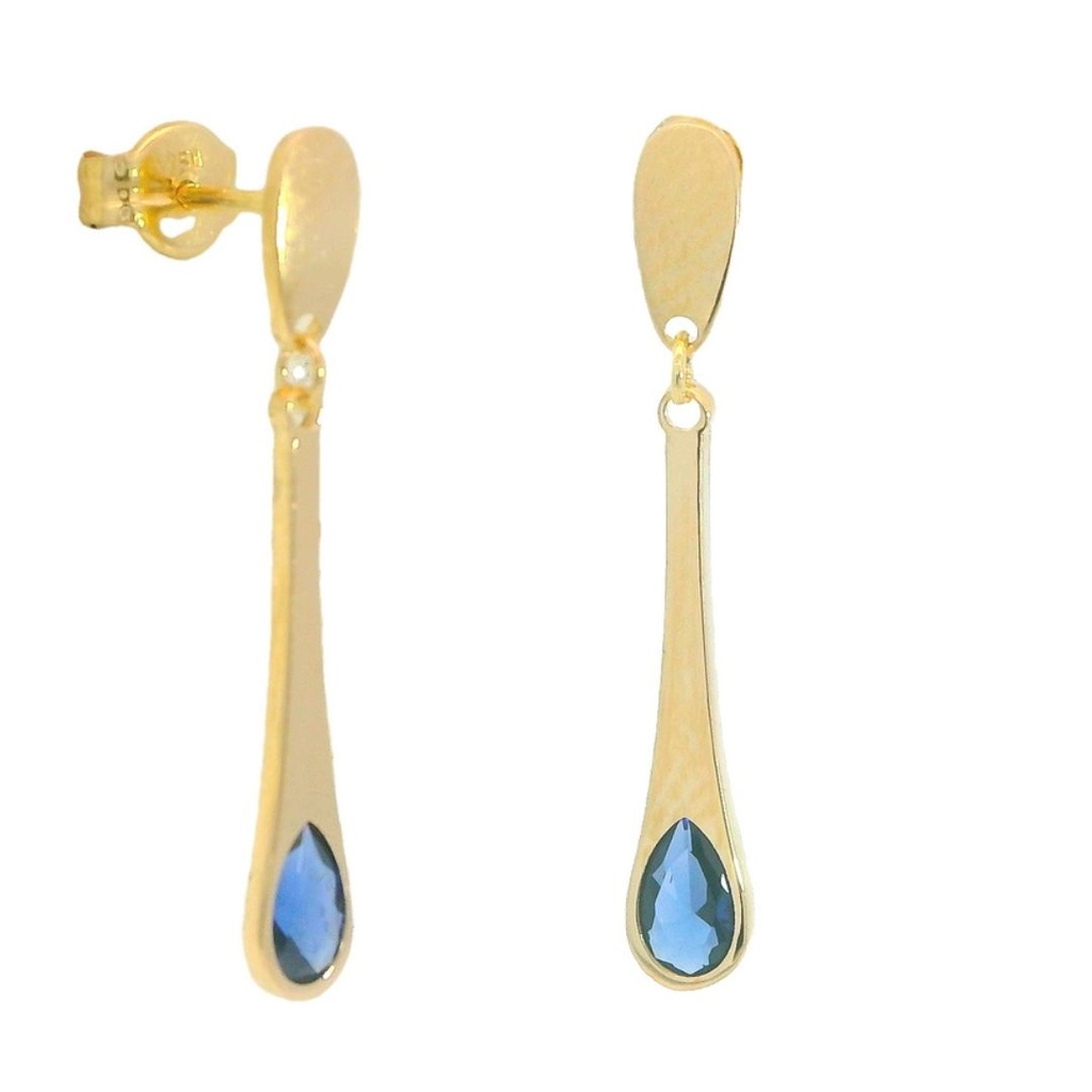 DROP EARRINGS WITH SAPPHIRE COLOR STONE.24MM.