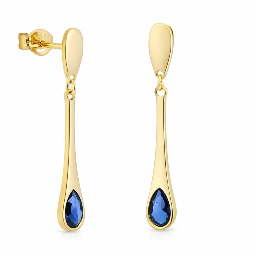 PENDIENTES LARGOS 24MM LISO CON 1 PIEDRA NANO ZAFIRO