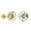 8MM ROUND EARRINGS WITH AQUAMARINE COLOR CZ.