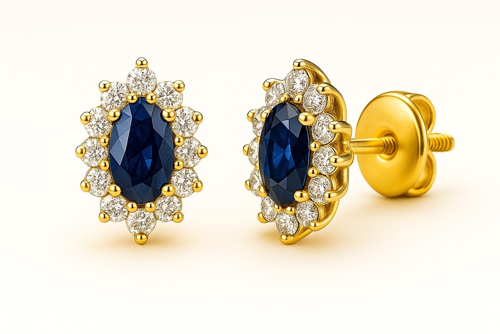 3x2 SAPPHIRE AND CZ EARRINGS.8x5MM