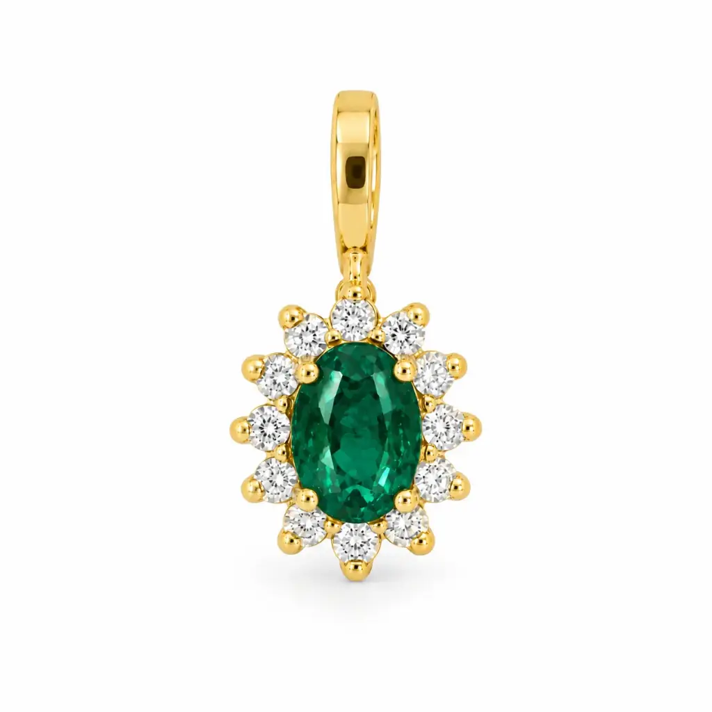 4x3MM EMERALD AND CZ PENDANT.