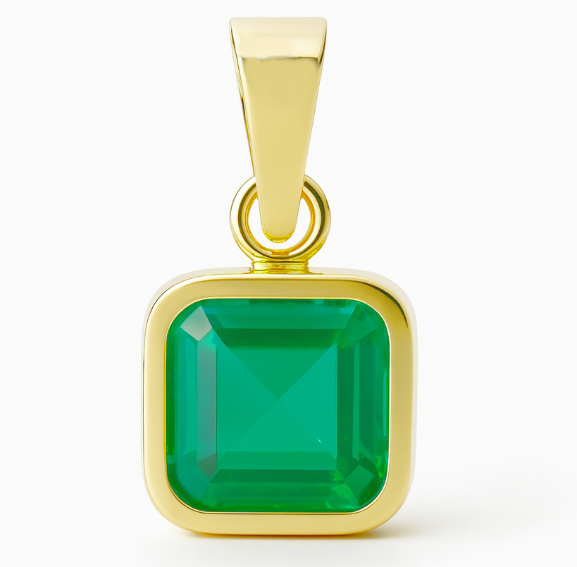COLGANTE CUADRADO 6x6 MM PIEDRA NANO ESMERALDA