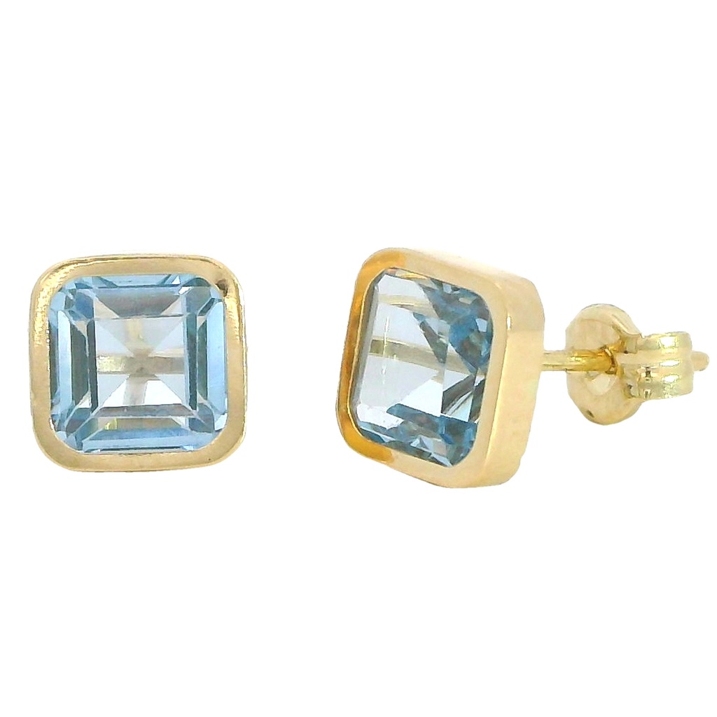 6x6MM AQUAMARINE COLOR CZ SQUARE STUD EARRINGS.