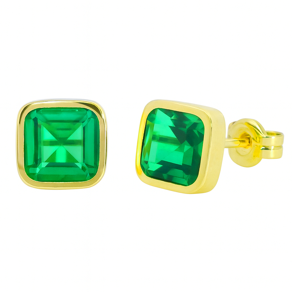 PENDIENTES CUADRADOS 6x6 MM PIEDRA NANO ESMERALDA