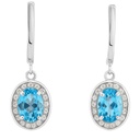 7x5MM OVAL AQUAMARINE COLOR CZ EARRINGS.WHITE GOLD.25MM.