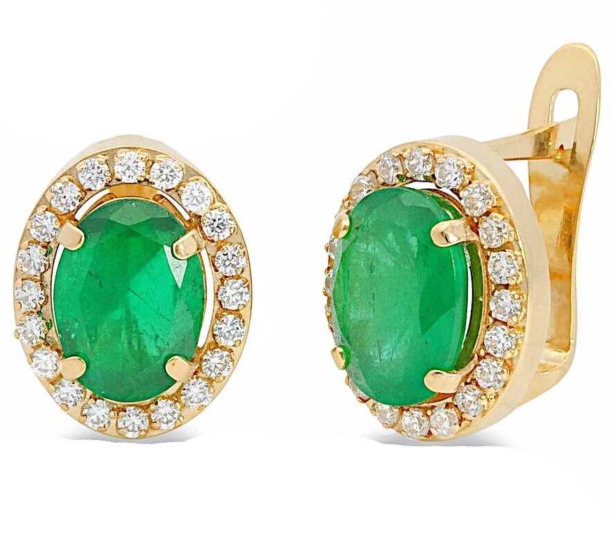 7x5MM OVAL EMERALD AND CZ EARRINGS.