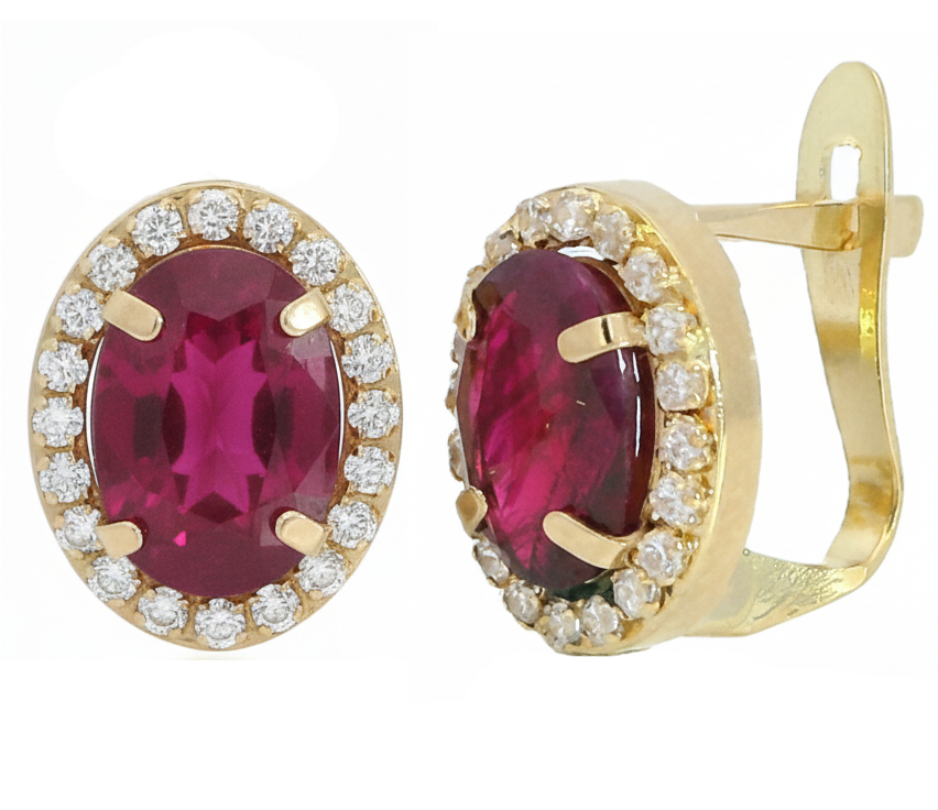 7x5MM OVAL RUBI AND CZ EARRINGS.